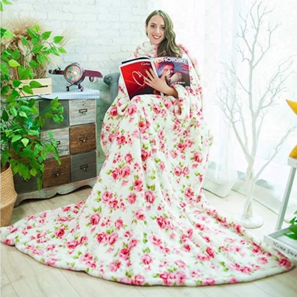 Premium Plush Fleece Blanket Robe with Pockets